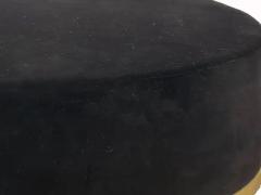 Chic Round Velvet Ottoman with Horsehair Skirt and Brass Trim - 3559407