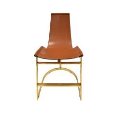 Chic Set of 4 Dining Game Chairs in Brass and Leather 1970s - 1148166