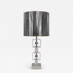 Chic Table Lamp in Lucite and Chrome with Silver Shade 1970s - 3518445