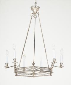 Chic silver plated six light hexagonal chandelier Directoire style - 1352666