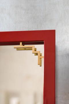China Red Mirror With Brass Details From The 1970s Lacquered Series - 3639111