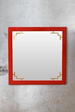 China Red Mirror With Brass Details From The 1970s Lacquered Series - 3649715