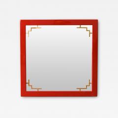 China Red Mirror With Brass Details From The 1970s Lacquered Series - 3652086