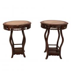 Chinese 1890s Hong Mu and Marble Round Tables a Pair - 1818394
