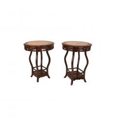 Chinese 1890s Hong Mu and Marble Round Tables a Pair - 1818397