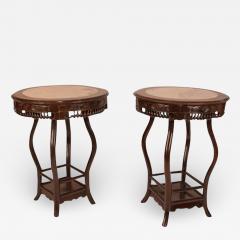 Chinese 1890s Hong Mu and Marble Round Tables a Pair - 1818722