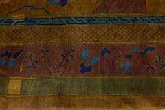 Chinese Art Deco Handmade Wool Rug in Blue Gold Green and Purple - 2457001