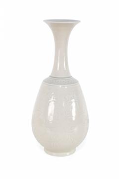 Chinese Beige Carved Floral Pattern Porcelain Vase - 4520306