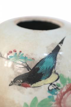 Chinese Beige and Green Botanical Motif Rounded Porcelain Vase - 4673138
