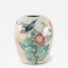 Chinese Beige and Green Botanical Motif Rounded Porcelain Vase - 4720804