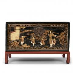 Chinese Black Leather Gilded Chest on Stand - 3943217