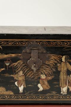 Chinese Black Leather Gilded Chest on Stand - 3943218