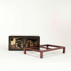 Chinese Black Leather Gilded Chest on Stand - 3943219