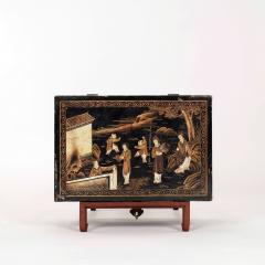 Chinese Black Leather Gilded Chest on Stand - 3943220