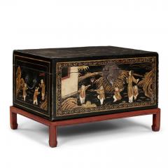 Chinese Black Leather Gilded Chest on Stand - 3943224