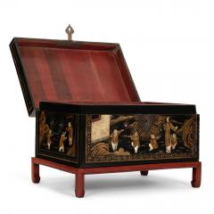 Chinese Black Leather Gilded Chest on Stand - 3943225