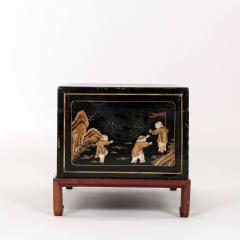 Chinese Black Leather Gilded Chest on Stand - 3943227