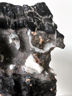 Chinese Black Lingbi Scholar Stone with White Crystal on Display Stand - 4131483