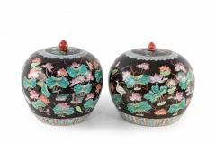 Chinese Black Nature Scene Motif Lidded Vases - 4520411