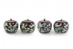 Chinese Black Nature Scene Motif Lidded Vases - 4529335