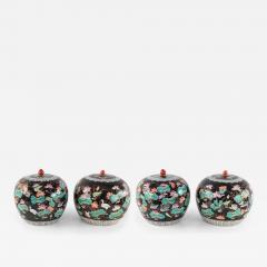 Chinese Black Nature Scene Motif Lidded Vases - 4529336