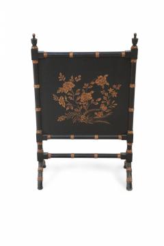 Chinese Black Painted Faux Bamboo and Gold Florals Fireplace Screen - 4408677