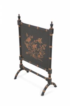 Chinese Black Painted Faux Bamboo and Gold Florals Fireplace Screen - 4408678