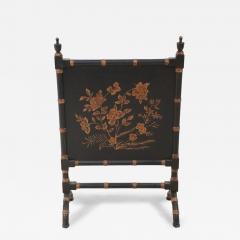 Chinese Black Painted Faux Bamboo and Gold Florals Fireplace Screen - 4412492