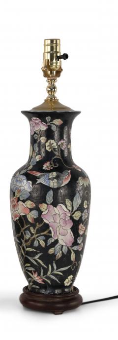 Chinese Black and Floral Motif Table Lamp - 4668191