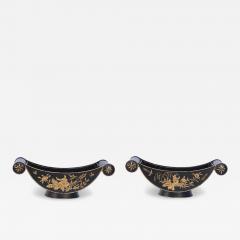 Chinese Black and Gold Tole Scroll Handle Vessels - 4529318