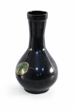 Chinese Black and Green Leaf Glazed Porcelain Globular Vase - 4520449