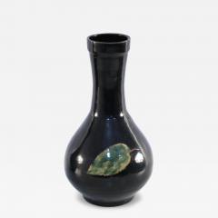 Chinese Black and Green Leaf Glazed Porcelain Globular Vase - 4529315