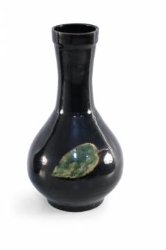 Chinese Black and Green Leaf Glazed Porcelain Globular Vase - 4529316