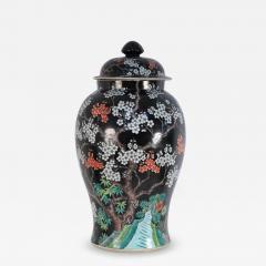 Chinese Black and White Cherry Blossom Tree Motif Porcelain Jar - 4412617