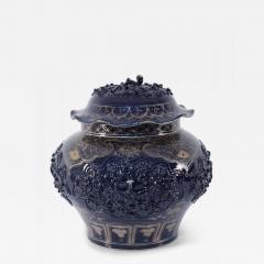 Chinese Blue and Gold Painted Lidded Porcelain Pot - 4651120