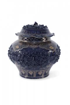 Chinese Blue and Gold Painted Lidded Porcelain Pot - 4651123
