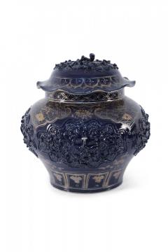 Chinese Blue and Gold Painted Lidded Porcelain Pot - 4651131