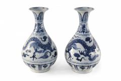 Chinese Blue and White Dragon Motif Jade Pot Spring Bottle Porcelain Vases - 4408311