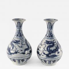 Chinese Blue and White Dragon Motif Jade Pot Spring Bottle Porcelain Vases - 4412646