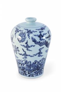 Chinese Blue and White Dragon Motif Porcelain Meiping Vase - 4408660