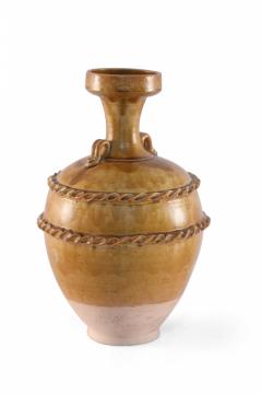 Chinese Brown and Pink Rope Design Trim Handled Vase - 4520326