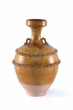 Chinese Brown and Pink Rope Design Trim Handled Vase - 4520327