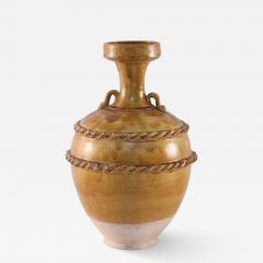 Chinese Brown and Pink Rope Design Trim Handled Vase - 4529354