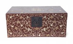 Chinese Burgundy and Gold Vine Design Painted Decorative Box - 4660954