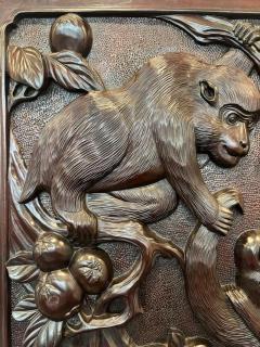 Chinese Carved Monkey Wall Plaque - 4656593