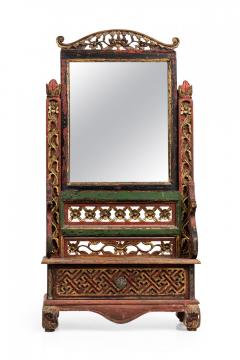 Chinese Carved Painted Wood Dressing Table Vanity Mirror with Gilt Highlights - 4667790