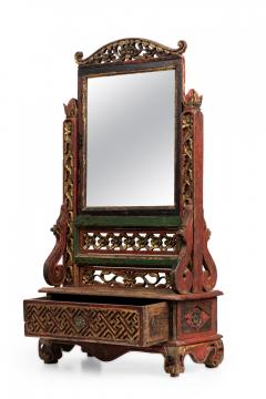 Chinese Carved Painted Wood Dressing Table Vanity Mirror with Gilt Highlights - 4667794