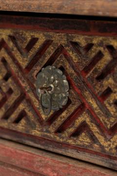 Chinese Carved Painted Wood Dressing Table Vanity Mirror with Gilt Highlights - 4667797