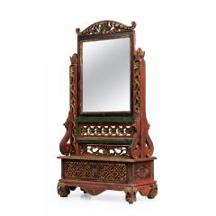 Chinese Carved Painted Wood Dressing Table Vanity Mirror with Gilt Highlights - 4729303