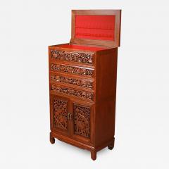 Chinese Carved Vintage Silver Jewelry Cabinet Collector Chest - 3036325